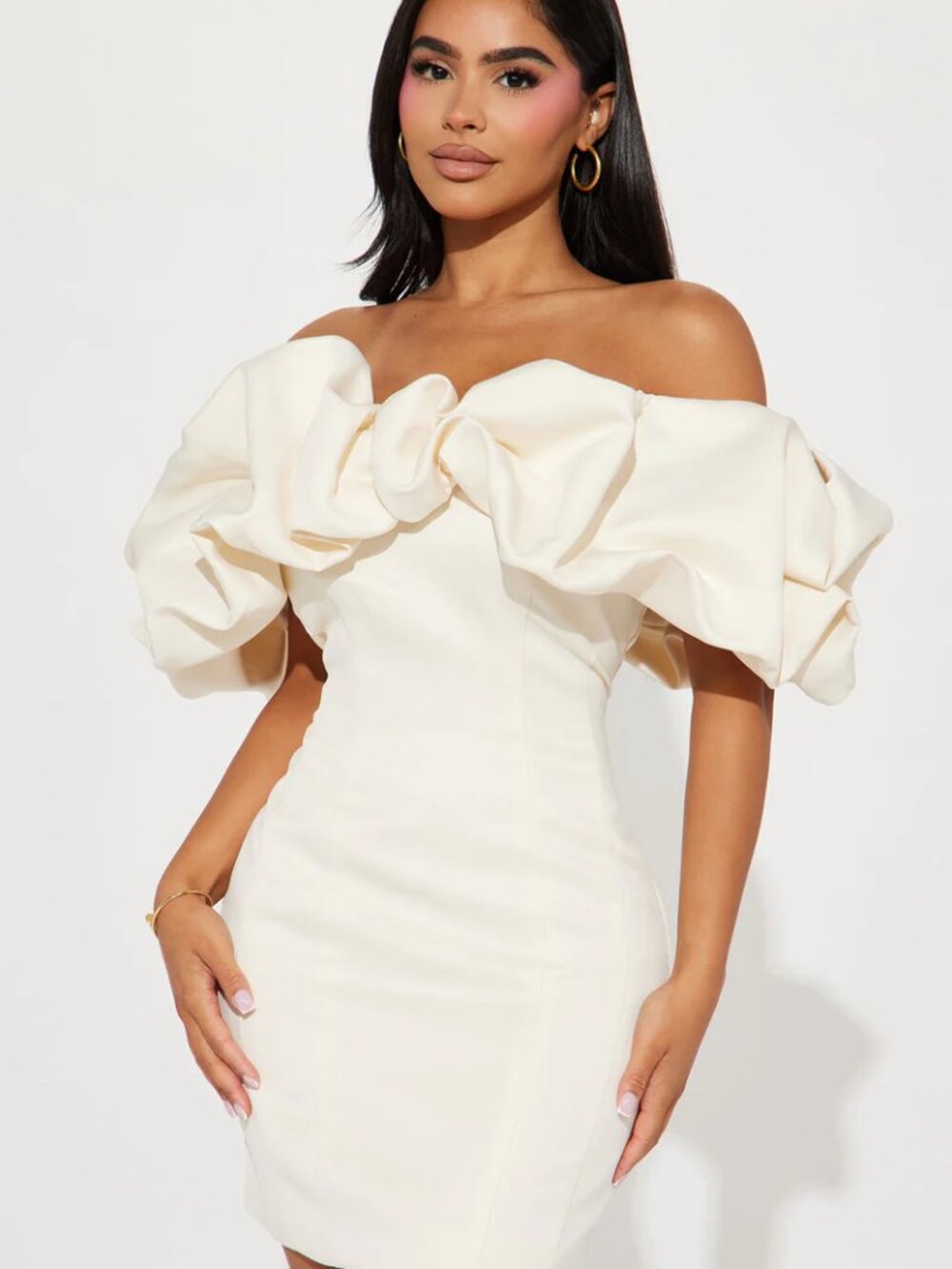 NWT Fashion Nova Parisian Nights Mini Dress Cream Off Shoulder